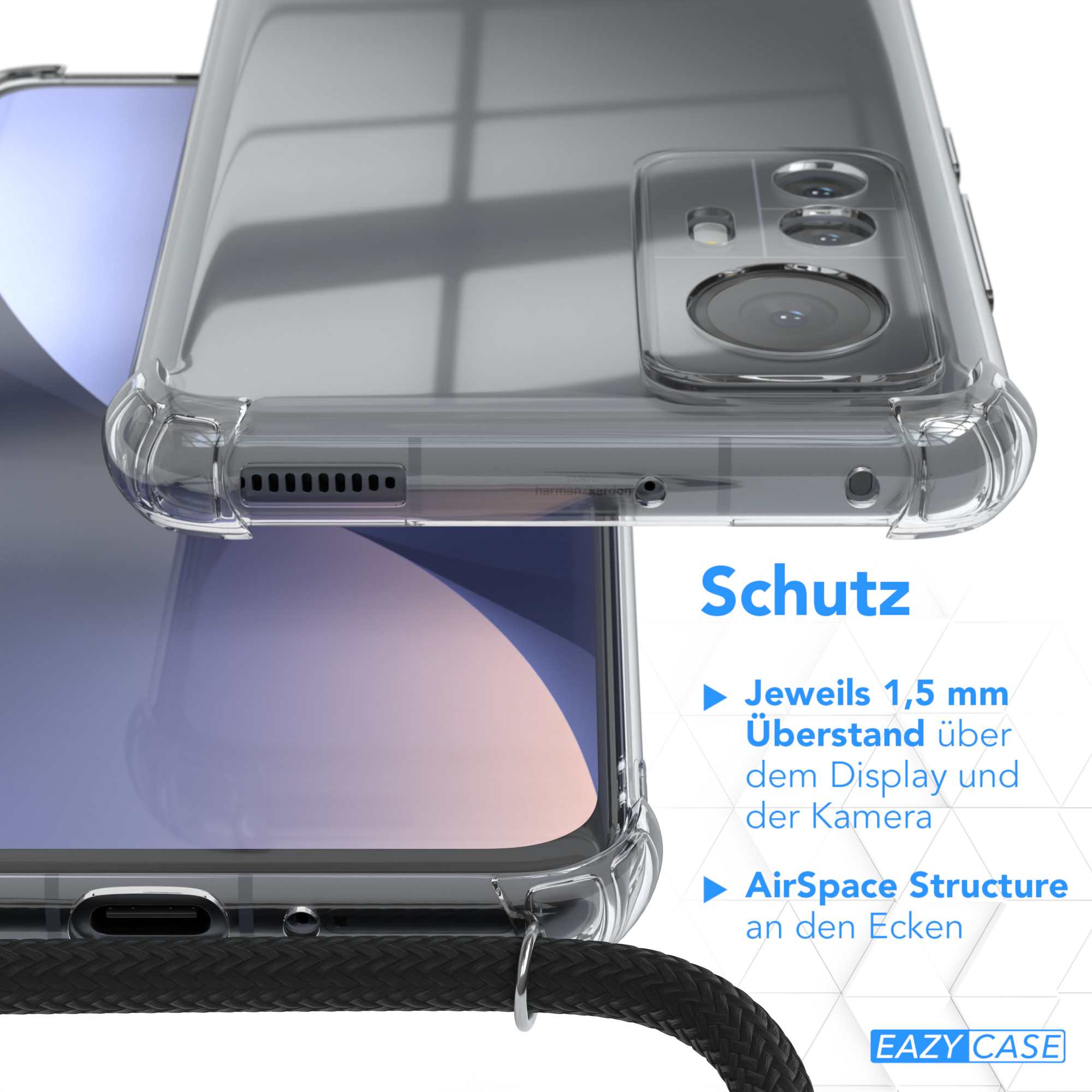 Xiaomi, mit Clips Clear 12 CASE 12X, EAZY / Cover Umhängetasche, Schwarz Rosé / Umhängeband,