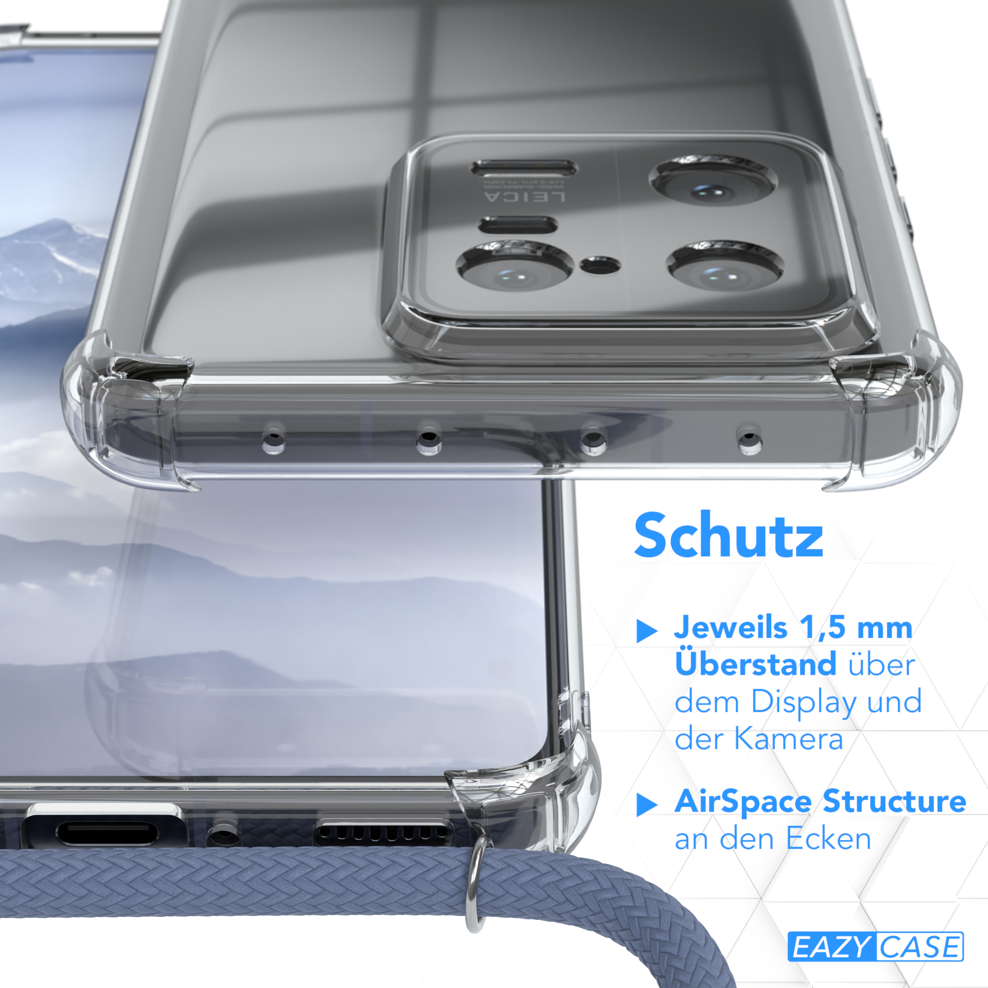 EAZY CASE Clear Cover Umhängeband, Xiaomi, Umhängetasche, Blau mit Pro, 13
