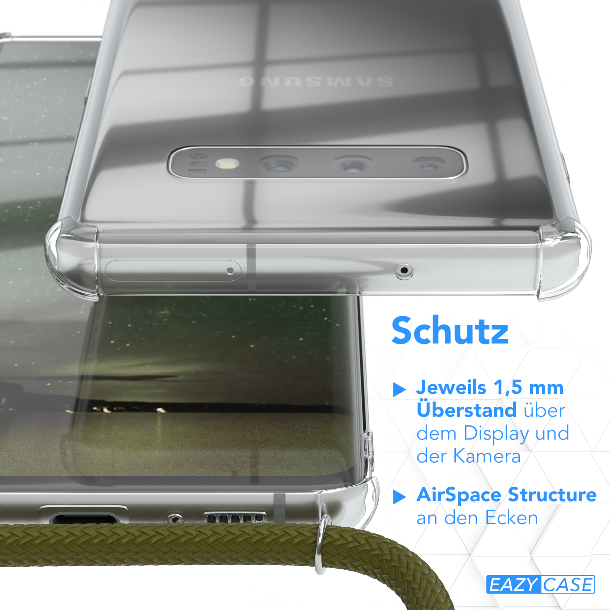 Umhängetasche, EAZY Grün Umhängeband, Samsung, Olive Clear Plus, Cover mit Galaxy S10 CASE