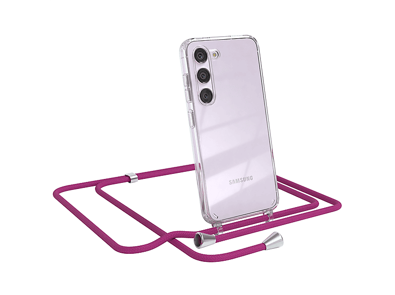 EAZY CASE Clear S23, Samsung, / Silber Pink Umhängetasche, mit Clips Galaxy Umhängeband, Cover