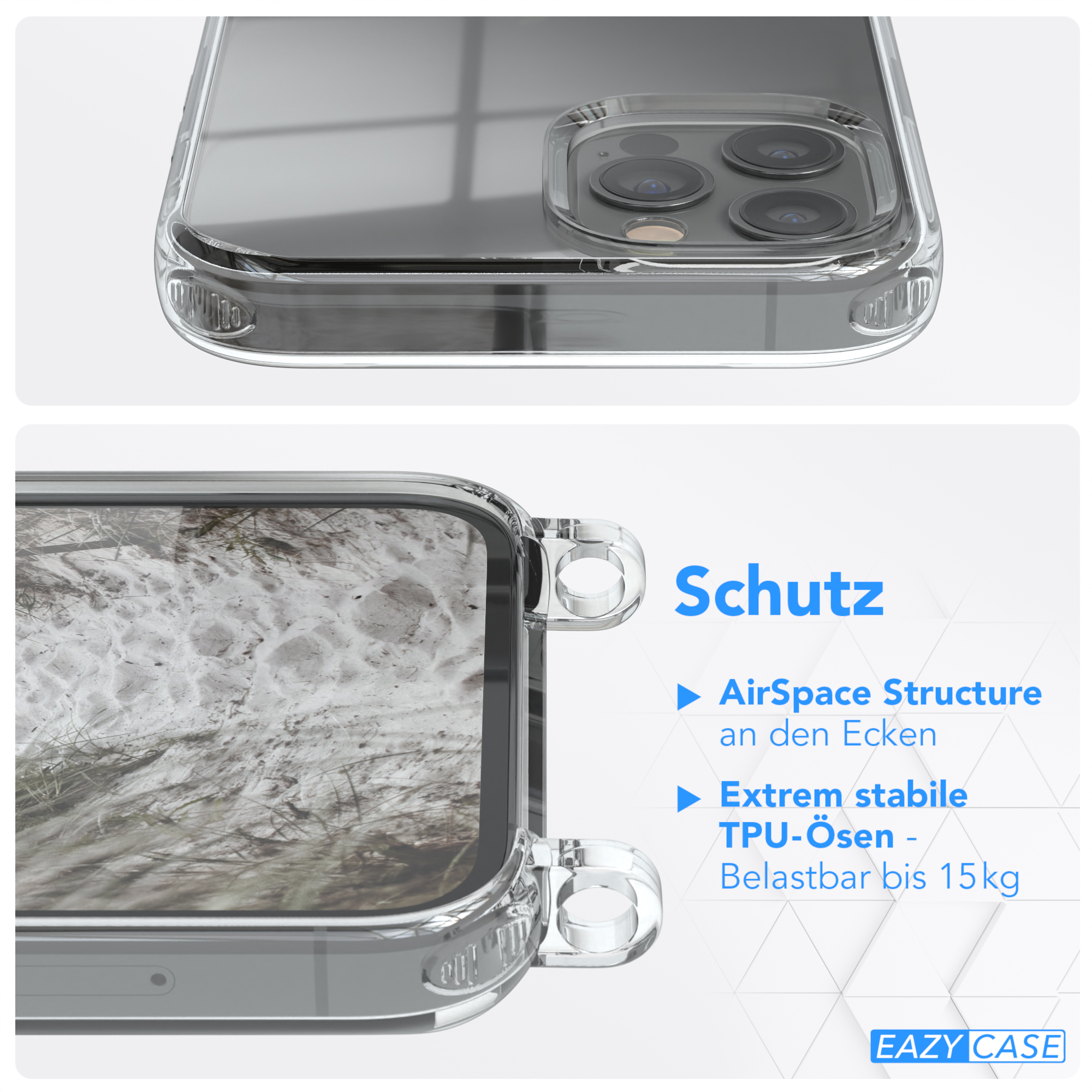 EAZY CASE Clear Umhängeband, 12 Beige / Pro, Taupe iPhone Apple, Cover mit Umhängetasche, 12