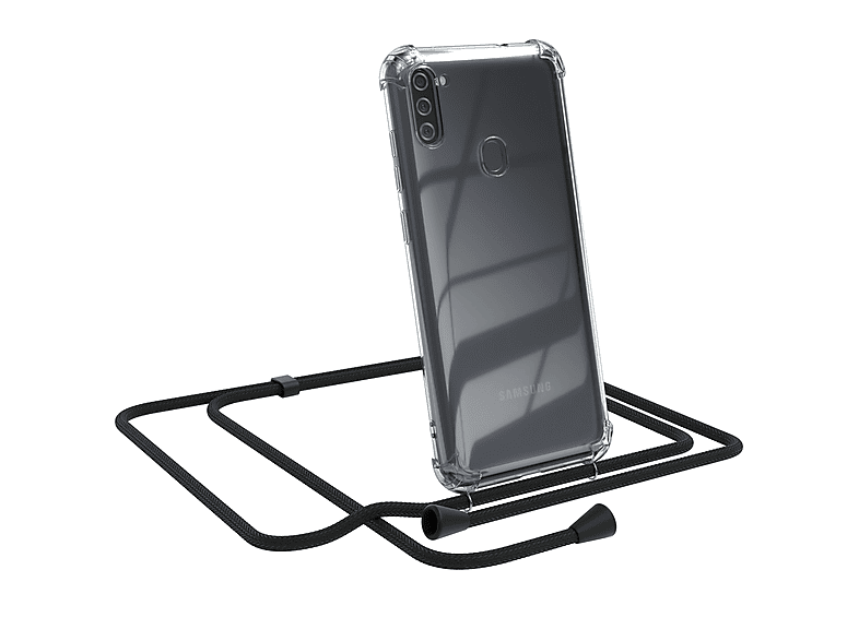 EAZY CASE Clear Cover Samsung, M11, Galaxy Umhängetasche, mit Schwarz Umhängeband