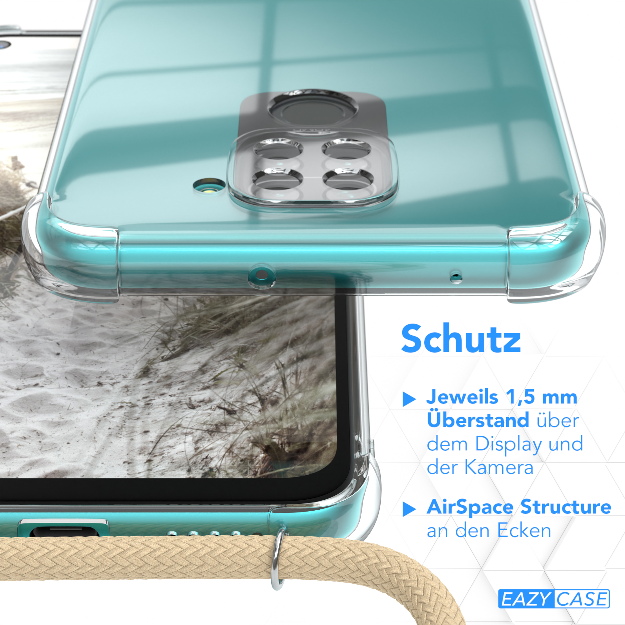 Redmi EAZY Clear mit / Note Beige 9 Umhängetasche, Umhängeband, 4G, Cover Redmi CASE 10X Xiaomi, Taupe