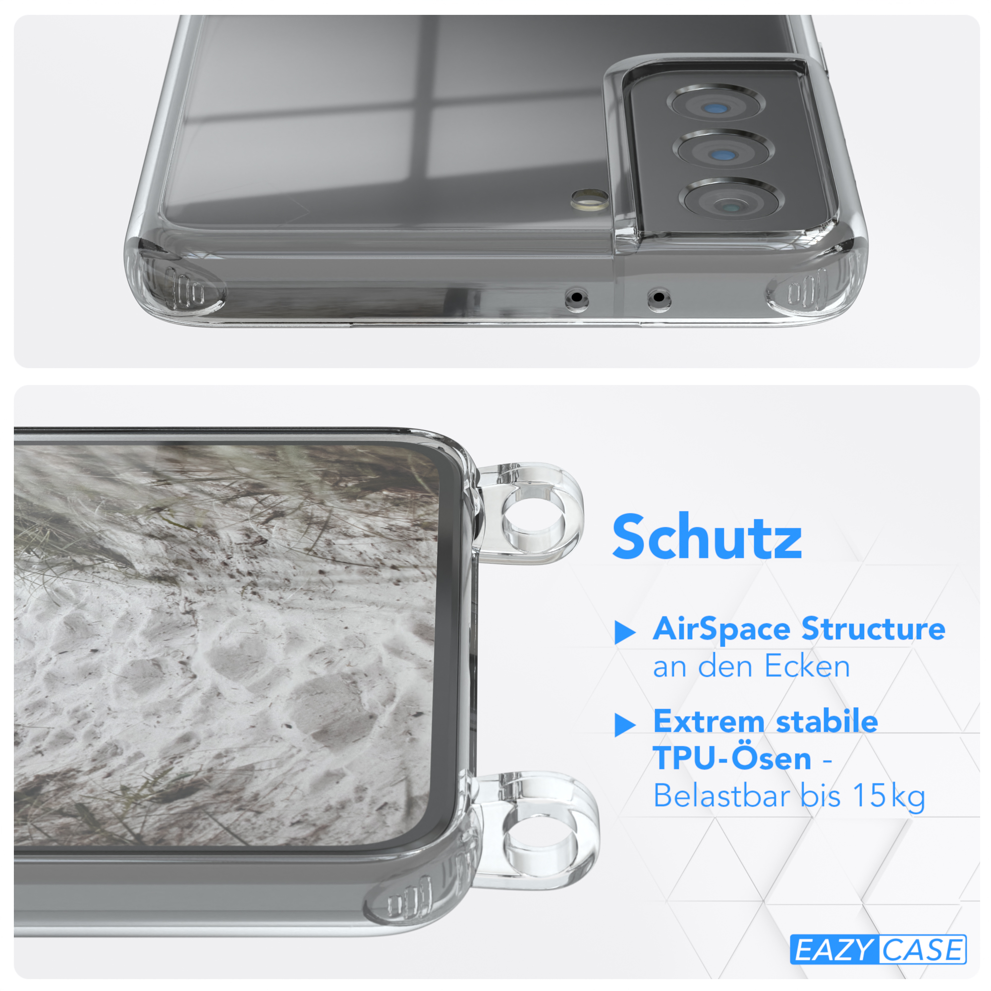 Plus Taupe Samsung, Clear Beige mit Galaxy 5G, CASE Umhängetasche, Cover Umhängeband, EAZY S21