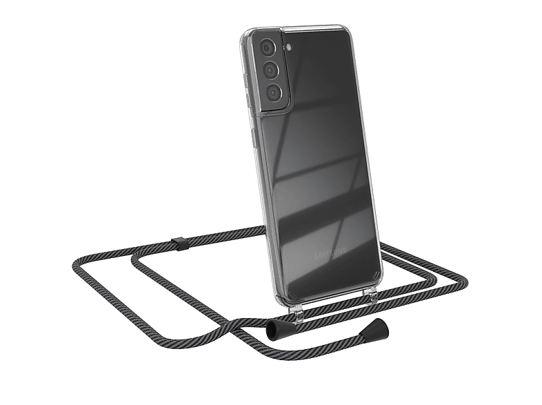 EAZY CASE Clear Cover mit Umhängeband, Umhängetasche, Samsung, Galaxy S21 Plus 5G, Anthrazit