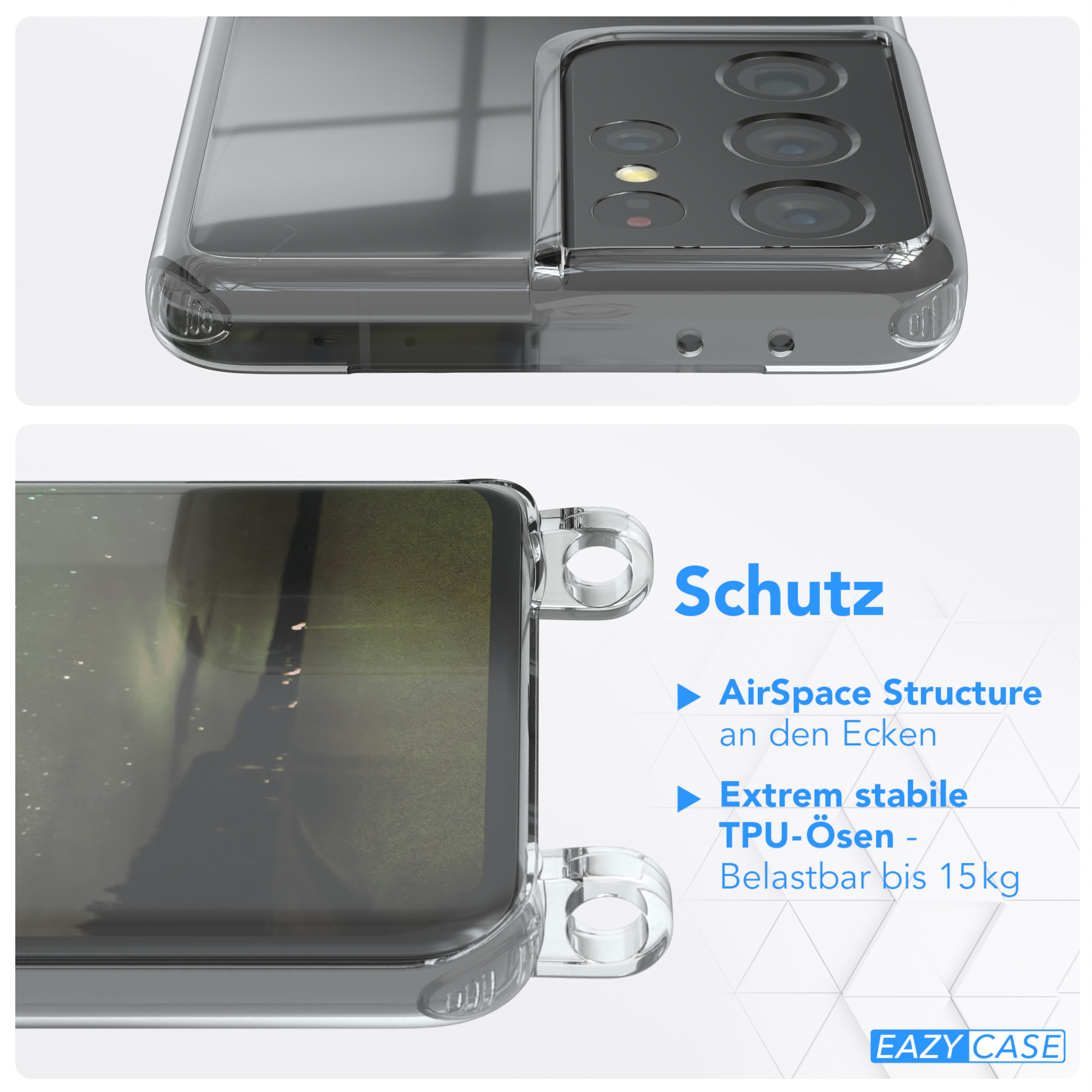 EAZY CASE Clear Cover mit 5G, Samsung, Ultra Umhängeband, Umhängetasche, Grün Olive S21 Galaxy