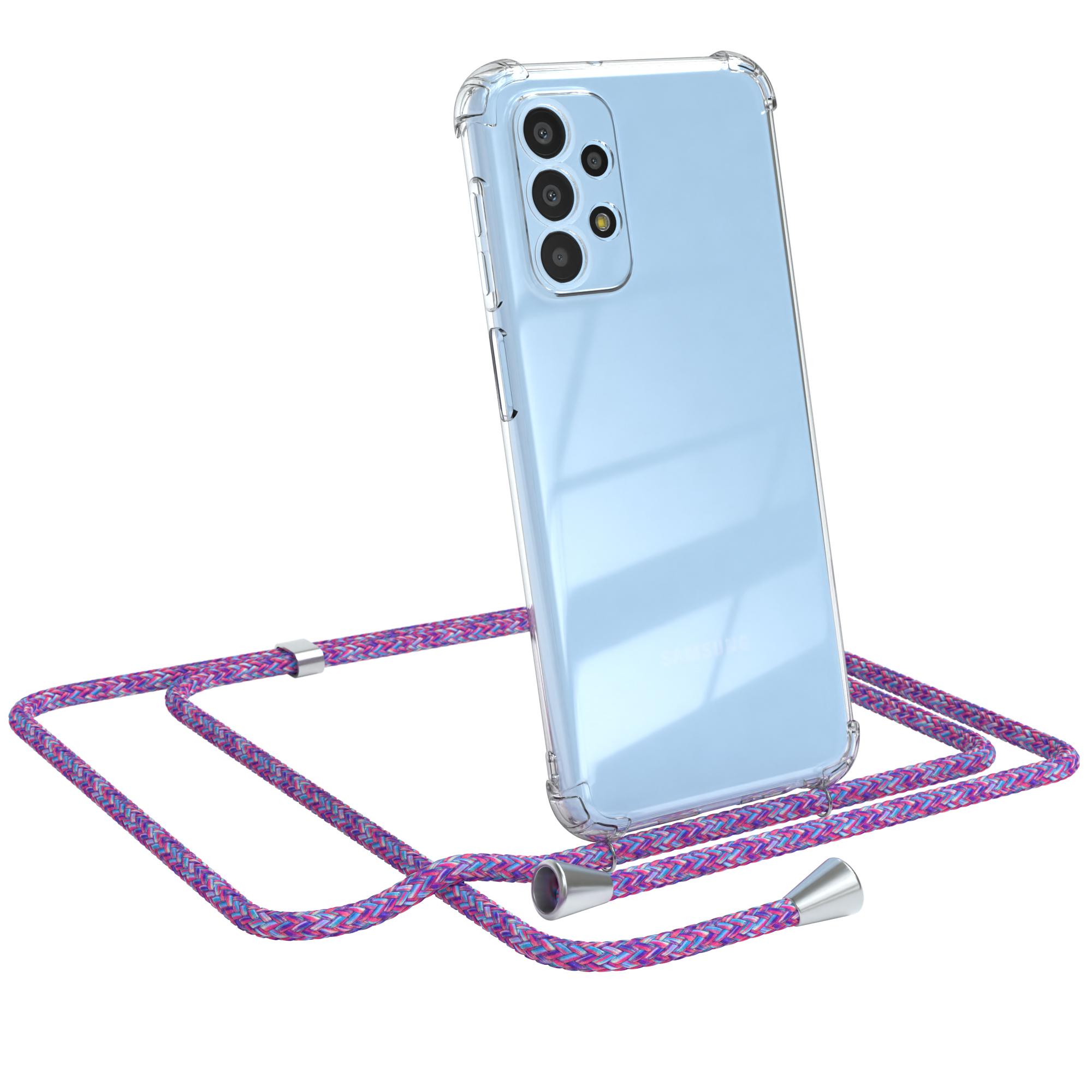 EAZY CASE Clear Cover mit Lila Clips Samsung, A23 Silber Galaxy Umhängeband, / 5G, Umhängetasche