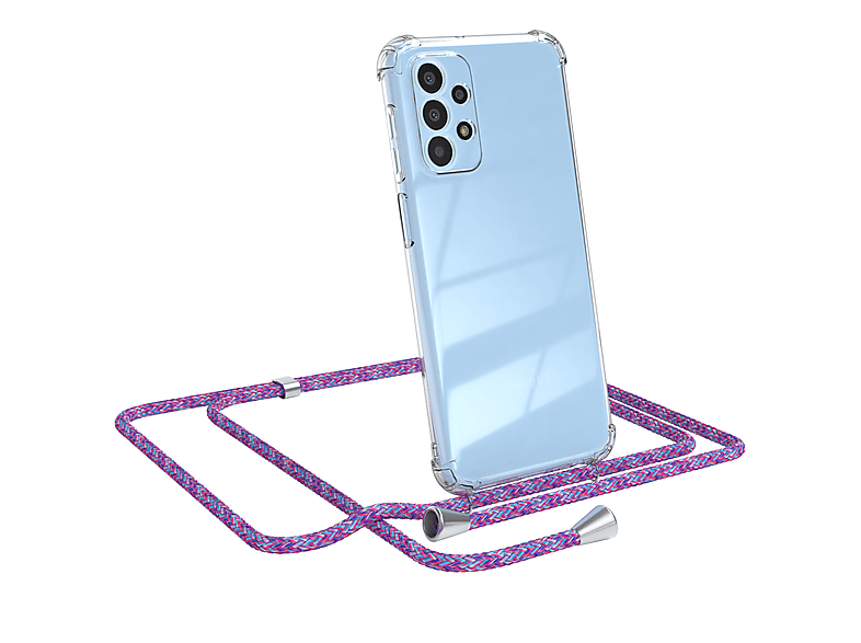 EAZY CASE Clear Cover mit Umhängeband, Umhängetasche, Samsung, Galaxy A23 5G, Lila / Clips Silber