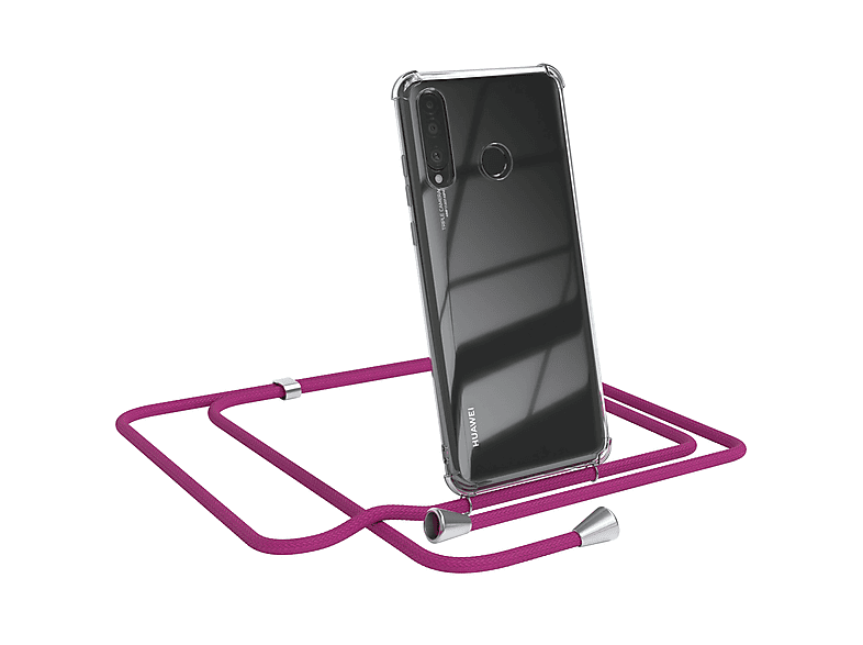 EAZY CASE Clear Cover mit Umhängeband, Umhängetasche, Huawei, P30 Lite, Pink / Clips Silber