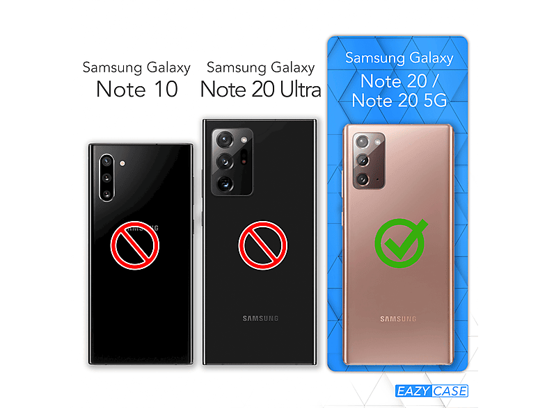 EAZY CASE Clear Cover mit Umhängeband, Umhängetasche, Samsung, Galaxy Note 20 / Note 20 5G, Rot Beige Camouflage / Clips Gold