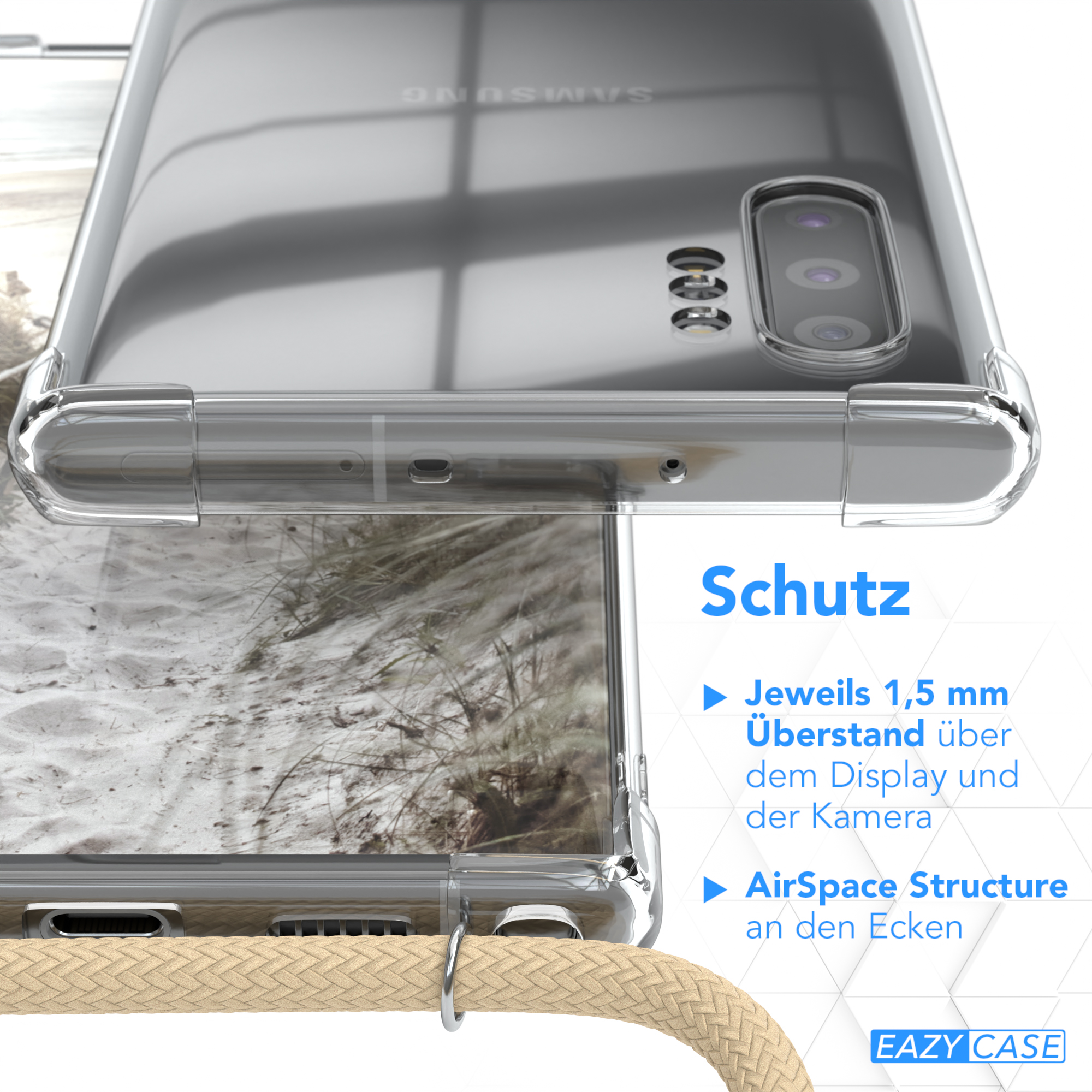 EAZY CASE Clear Cover Samsung, Note Taupe Umhängeband, Galaxy Beige 10 Plus, Umhängetasche, mit