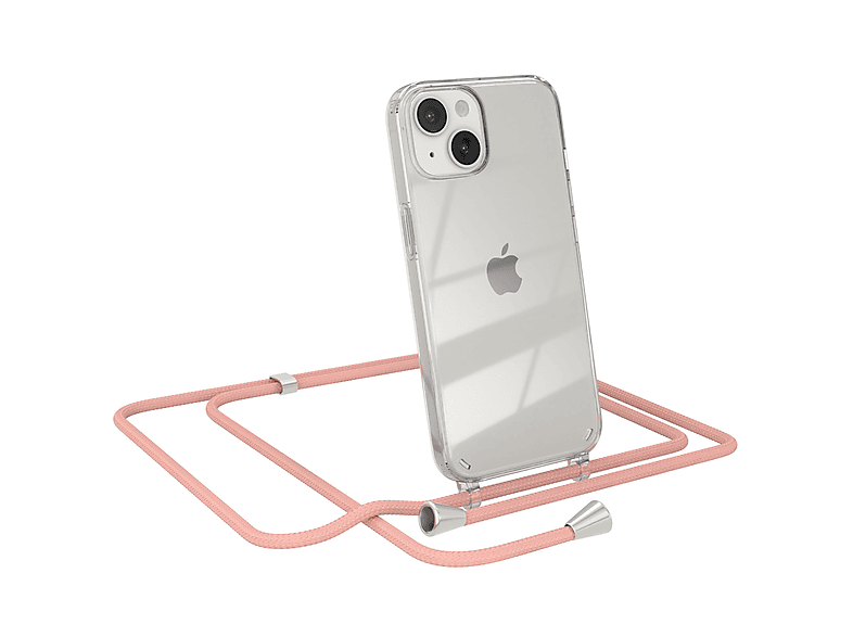 EAZY CASE Clear Cover mit Umhängeband, Umhängetasche, Apple, iPhone 14, Altrosa Uni