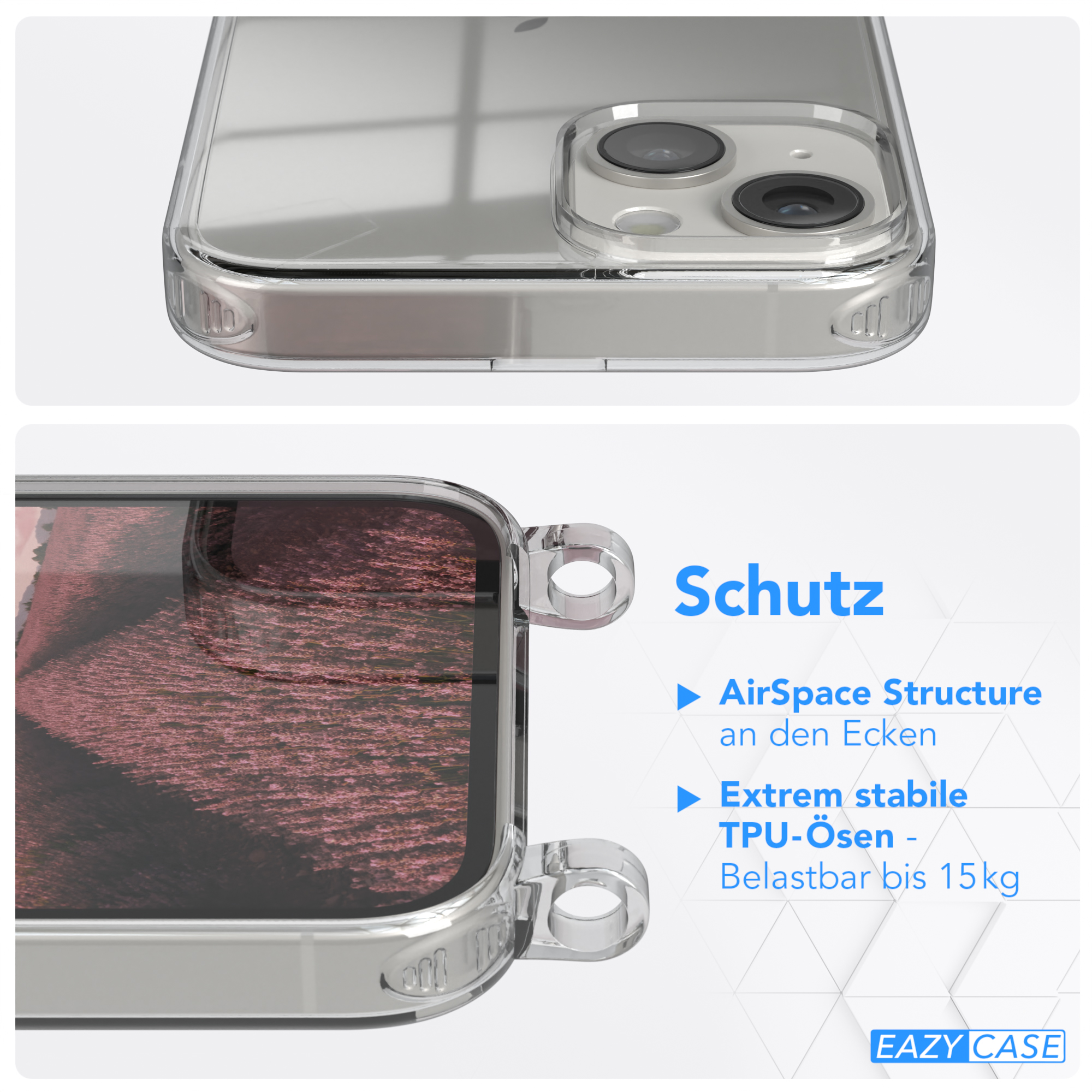 EAZY CASE Clear Cover mit Apple, Umhängeband, Umhängetasche, Uni Altrosa 14, iPhone