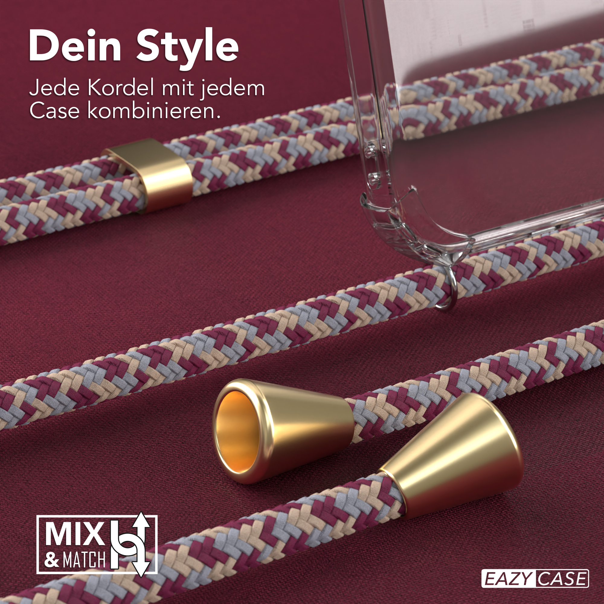 EAZY CASE Clear Cover mit Clips Gold Umhängeband, / M31, Umhängetasche, Camouflage Rot Samsung, Galaxy Beige