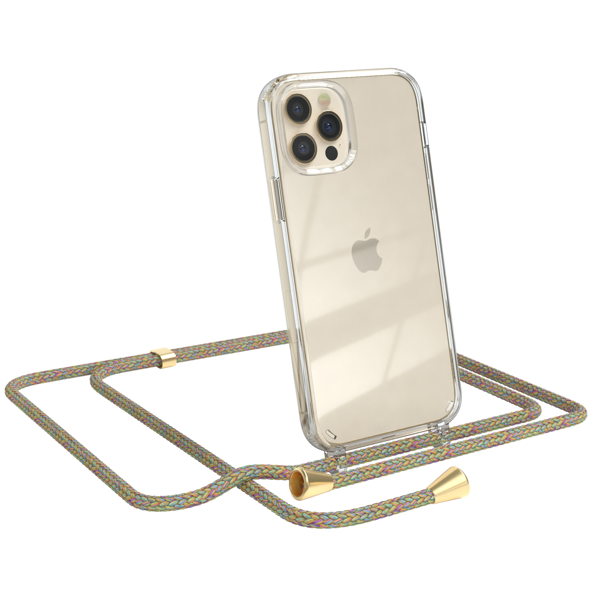 EAZY CASE Clear Cover mit iPhone Pro, Clips Bunt Umhängetasche, 12 / Gold Umhängeband, Apple, 12 