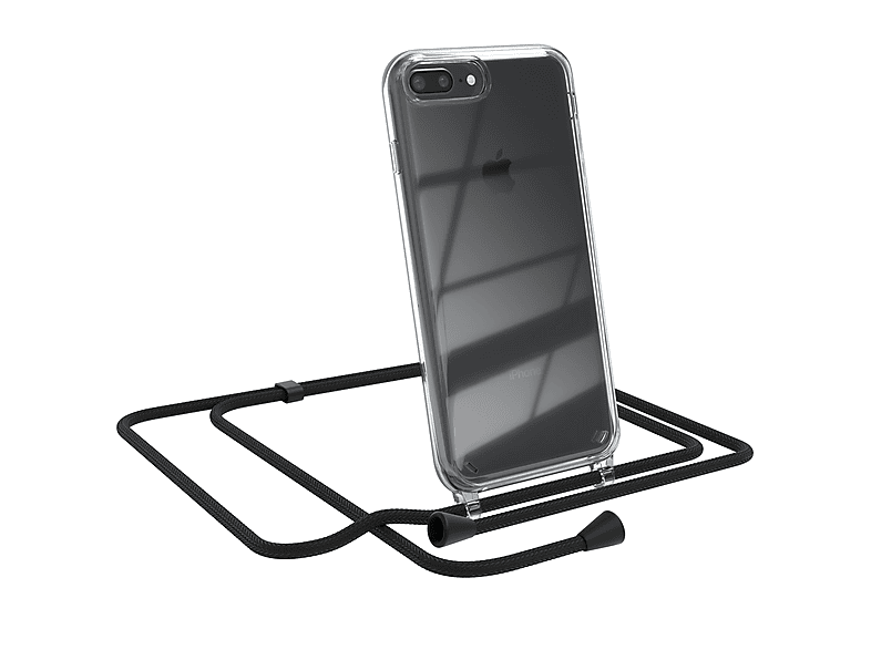 EAZY CASE Clear Cover mit Umhängeband, Umhängetasche, Apple, iPhone 8 Plus / 7 Plus, Schwarz