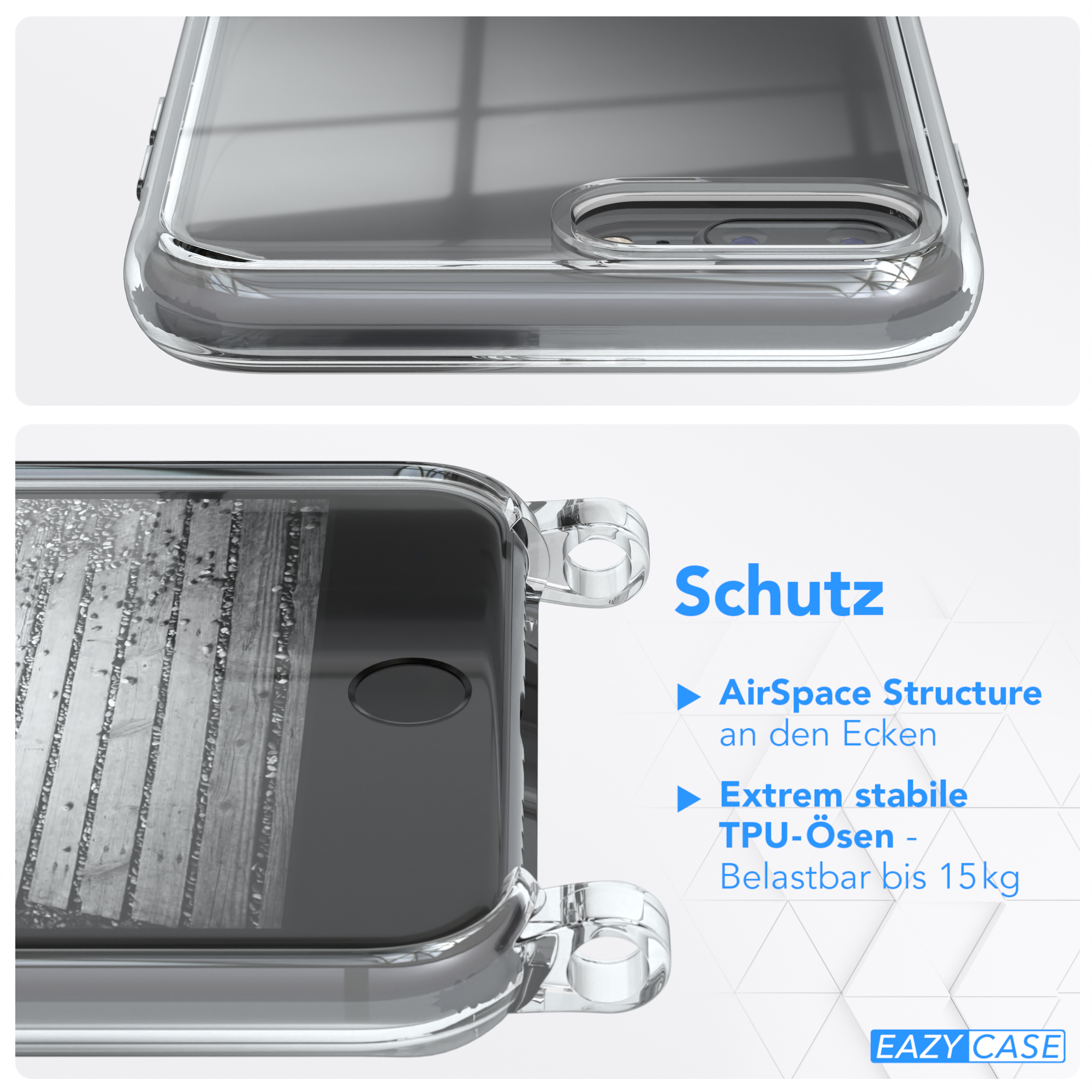 8 Schwarz CASE Plus EAZY Umhängeband, / Cover Umhängetasche, Clear 7 Plus, Apple, iPhone mit