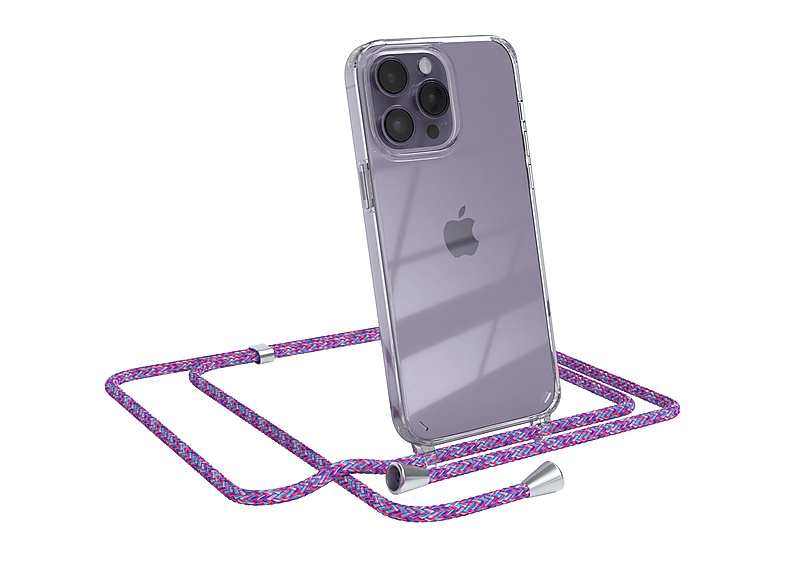 / Apple, 14 Silber Umhängeband, EAZY mit Max, iPhone Clips Cover Pro CASE Umhängetasche, Clear Lila