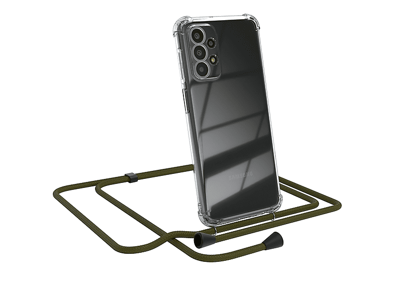 EAZY CASE Clear Cover mit Umhängeband, Umhängetasche, Samsung, Galaxy A23 5G, Olive Grün
