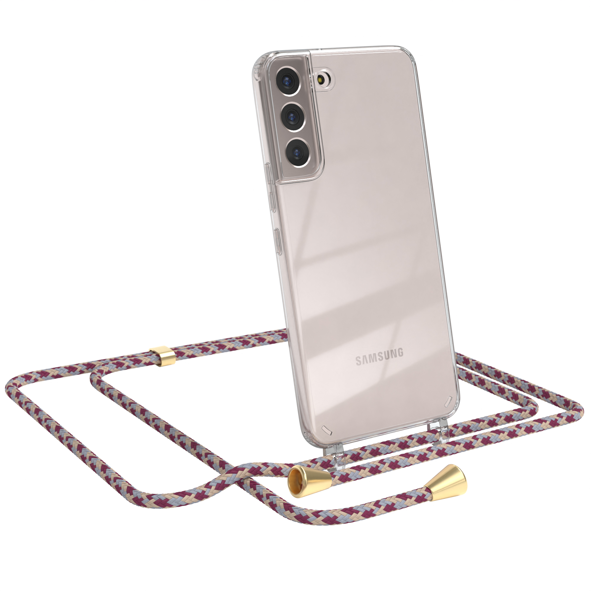 EAZY CASE Clear Umhängetasche, Plus Beige Camouflage Gold mit S22 Cover 5G, / Umhängeband, Clips Rot Galaxy Samsung