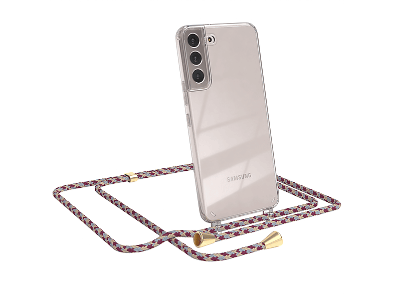 EAZY CASE Clear Umhängetasche, Plus Beige Camouflage Gold mit S22 Cover 5G, / Umhängeband, Clips Rot Galaxy Samsung
