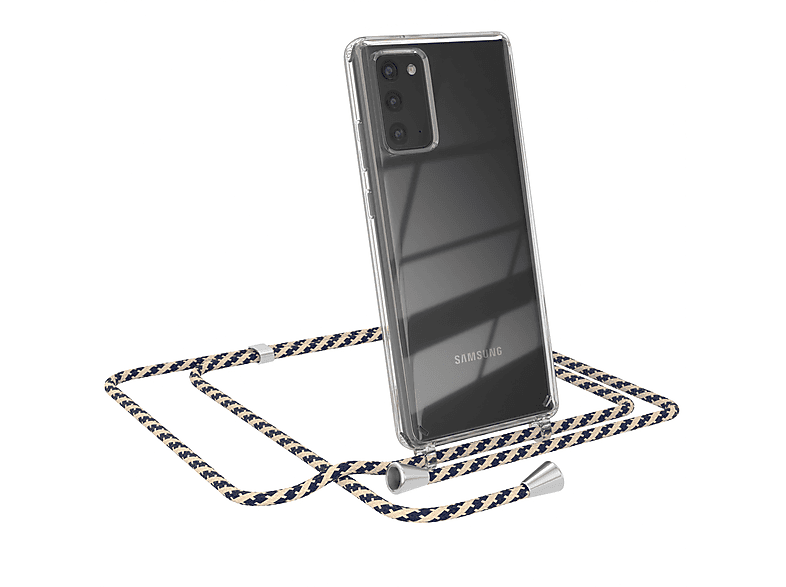 EAZY CASE Clear Cover mit Umhängeband, Umhängetasche, Samsung, Galaxy Note 20 / Note 20 5G, Taupe Camouflage
