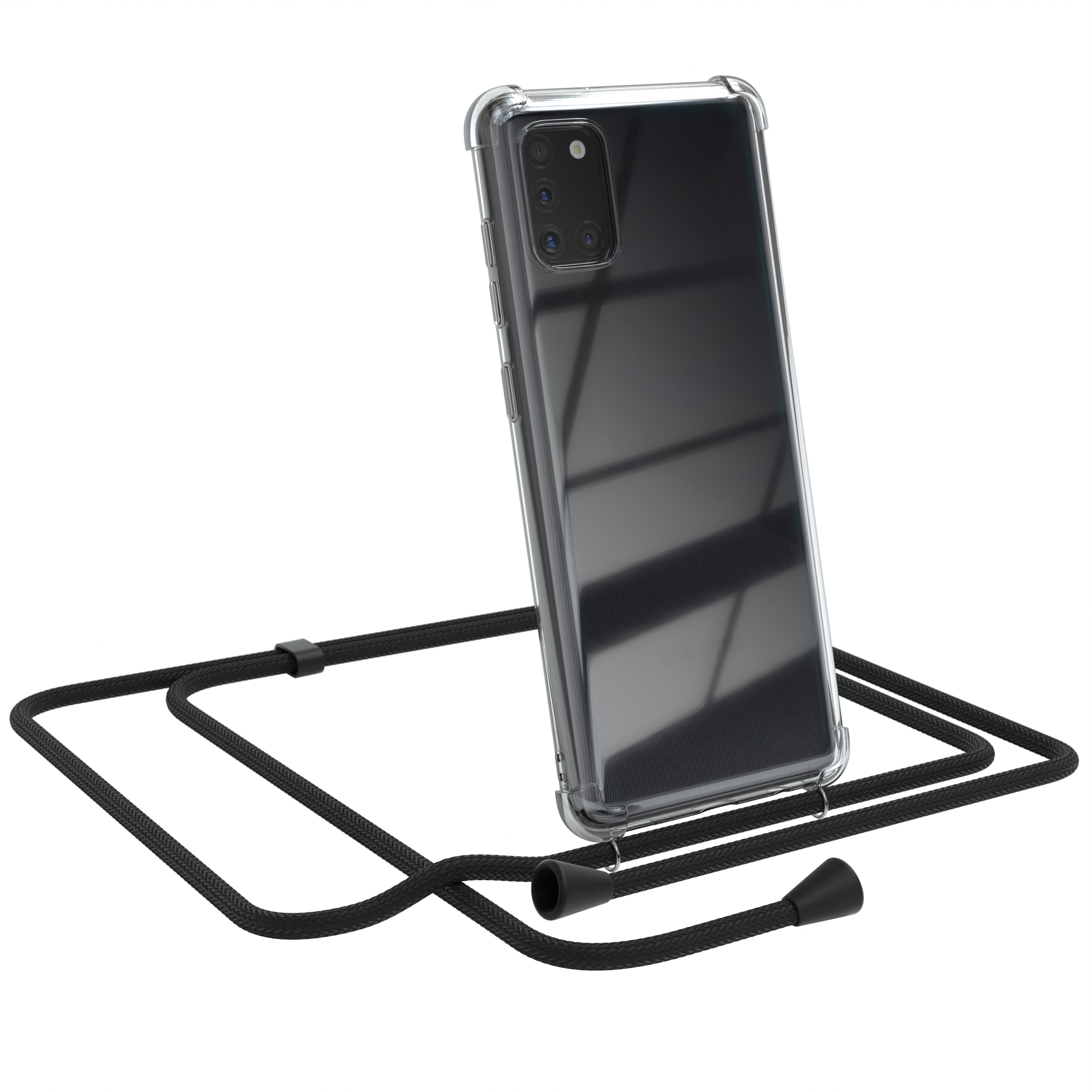 Samsung, mit Cover Umhängeband, A31, Schwarz Clear Umhängetasche, CASE Galaxy EAZY
