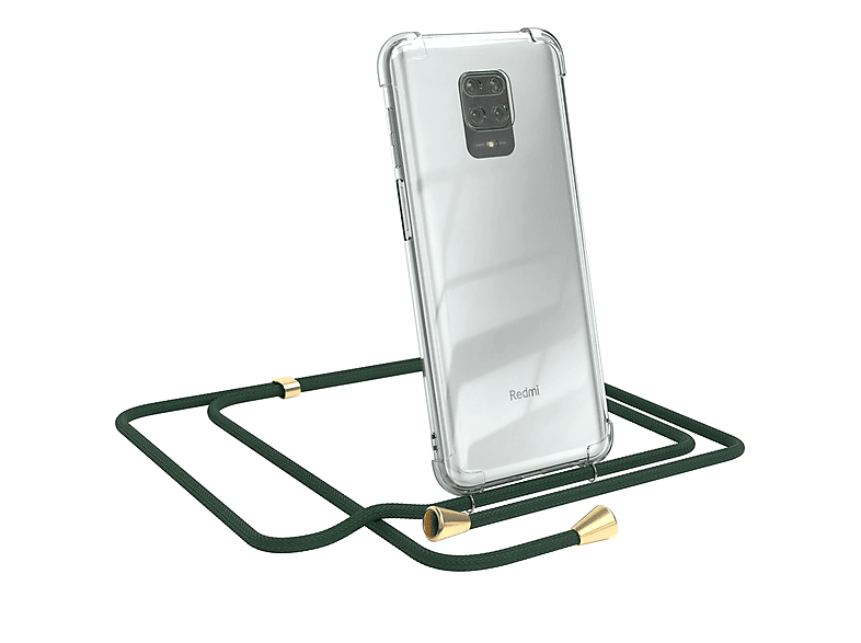 EAZY CASE Clear Cover mit Umhängeband, Umhängetasche, Xiaomi, Redmi Note 9S / 9 Pro / 9 Pro Max, Grün / Clips Gold
