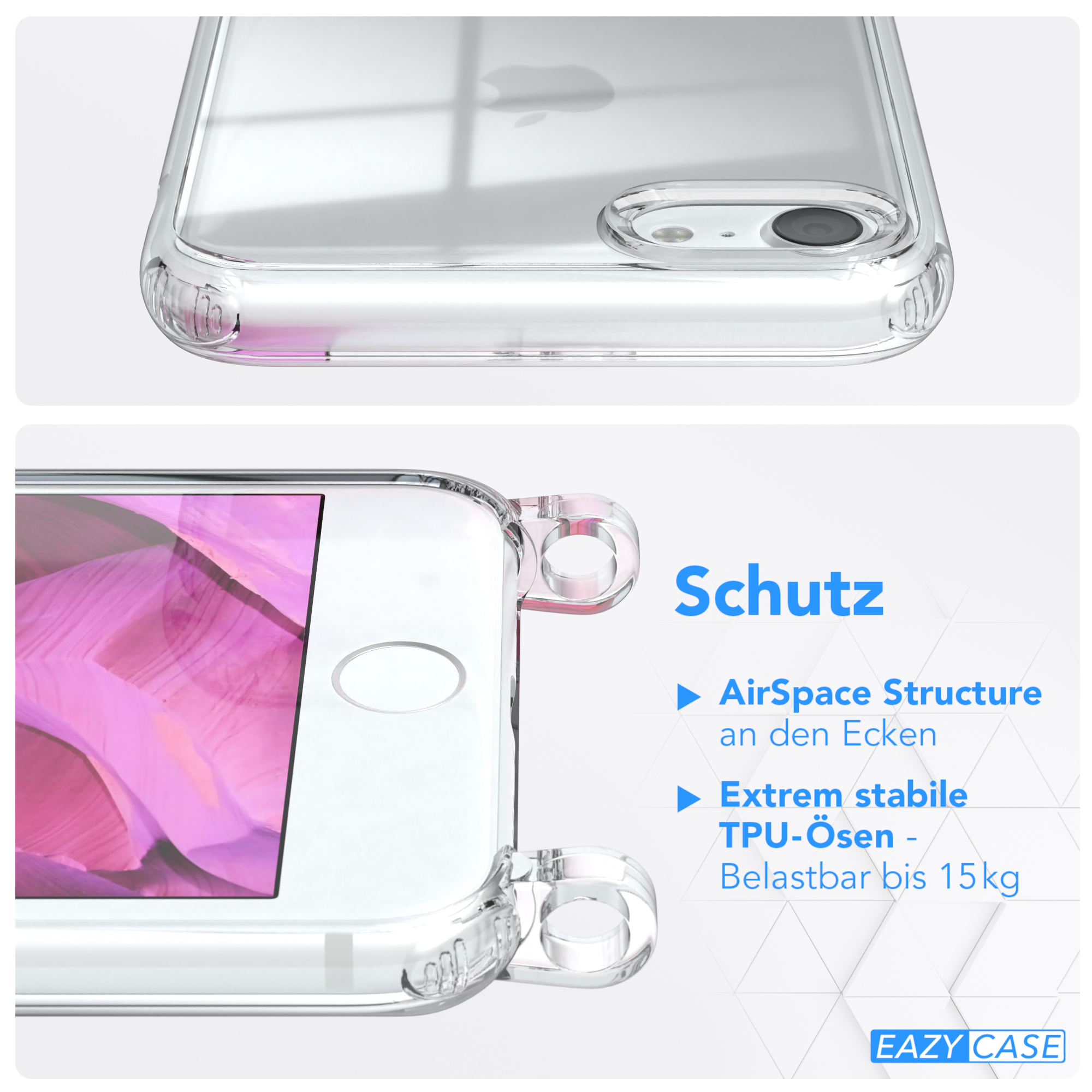 Cover EAZY 7 Umhängeband, Clips 2022 Clear / / mit SE iPhone 2020, iPhone Silber / Apple, SE CASE Pink Umhängetasche, 8,
