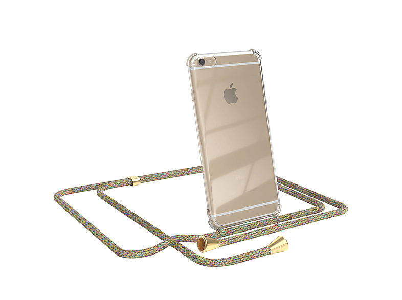 EAZY CASE Clear Cover mit Umhängeband, Umhängetasche, Apple, iPhone 6 / 6S, Bunt / Clips Gold