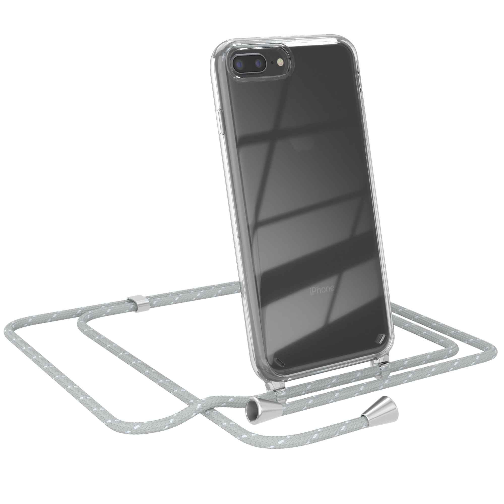 Plus Umhängeband, / 7 CASE Plus, Apple, Hellgrau mit Weiß Clear EAZY Umhängetasche, 8 Cover iPhone