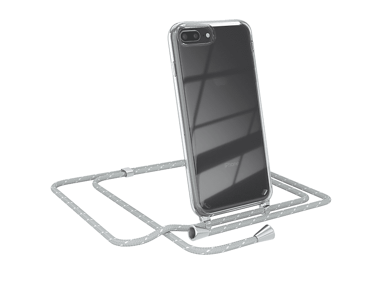 EAZY CASE Clear Cover mit Umhängeband, Umhängetasche, Apple, iPhone 8 Plus / 7 Plus, Hellgrau Weiß | Handyketten