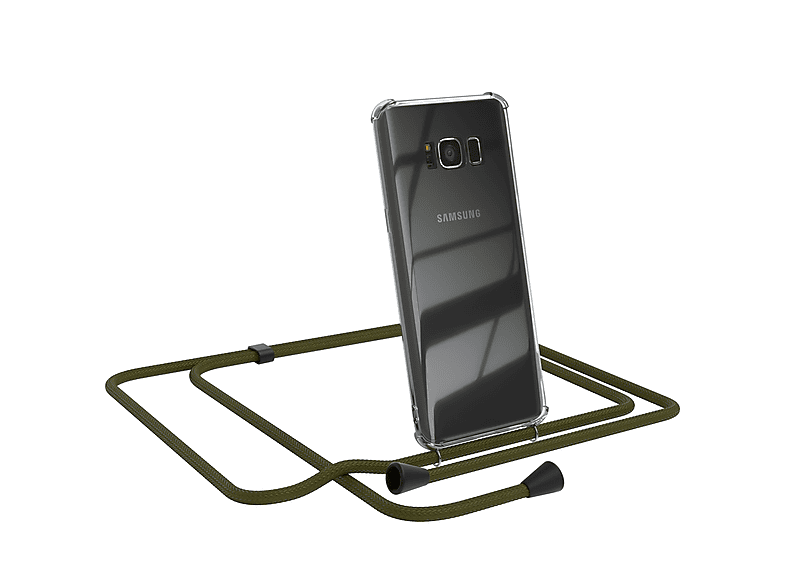 EAZY CASE Clear Cover mit Umhängeband, Umhängetasche, Samsung, Galaxy S8, Olive Grün