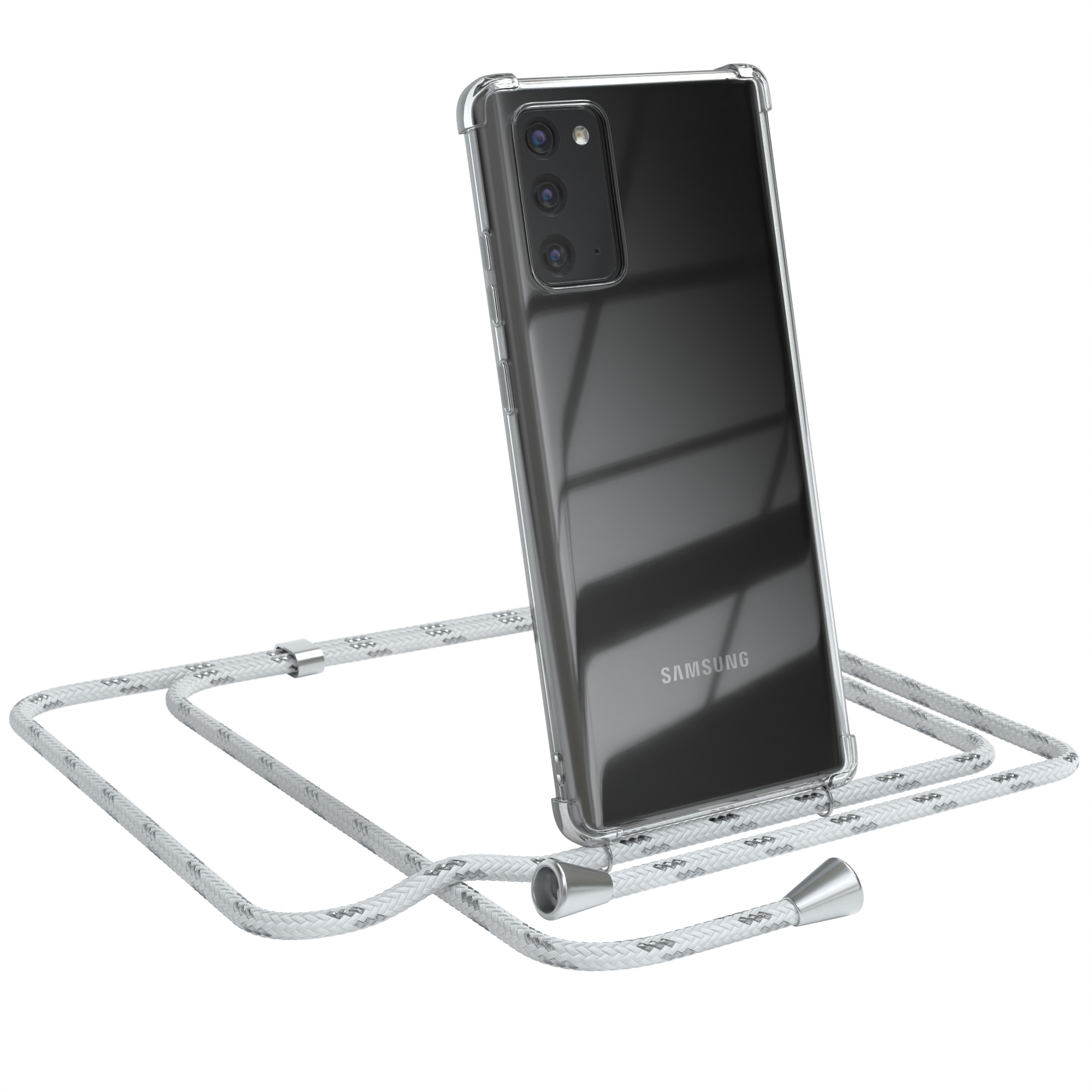 Clips Weiß Clear CASE Note Samsung, 20 5G, mit Note 20 Galaxy Cover Silber Umhängeband, EAZY / Umhängetasche, /