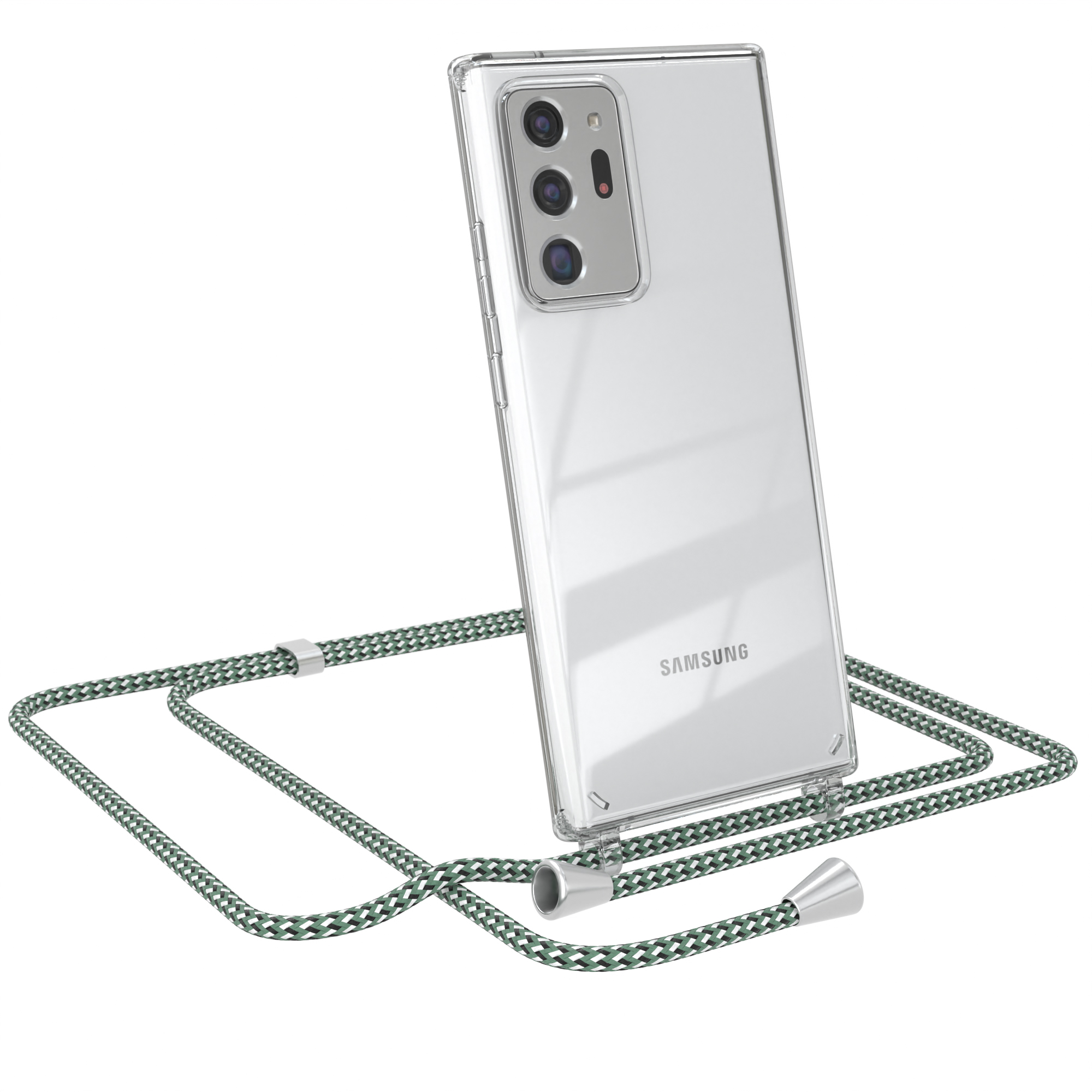 EAZY CASE Clear Ultra 5G, Weiß mit Ultra Umhängeband, 20 Grün Umhängetasche, Galaxy 20 / Samsung, Cover Note Note