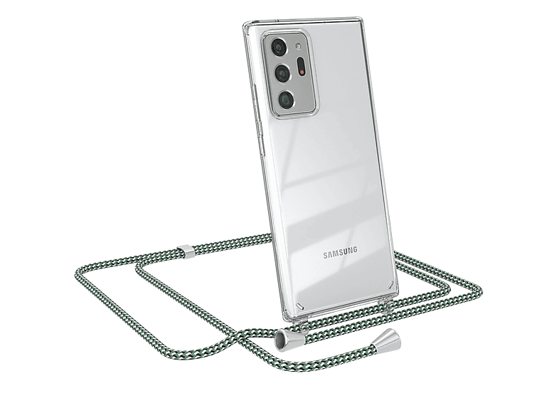 EAZY CASE Clear Cover mit Umhängeband, Umhängetasche, Samsung, Galaxy Note 20 Ultra / Note 20 Ultra 5G, Grün Weiß | Handyketten