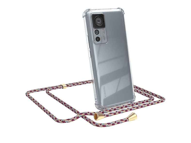 / EAZY Camouflage Umhängeband, Xiaomi, 12T Rot Clips mit Cover Beige / Gold Clear Umhängetasche, Pro, CASE 12T