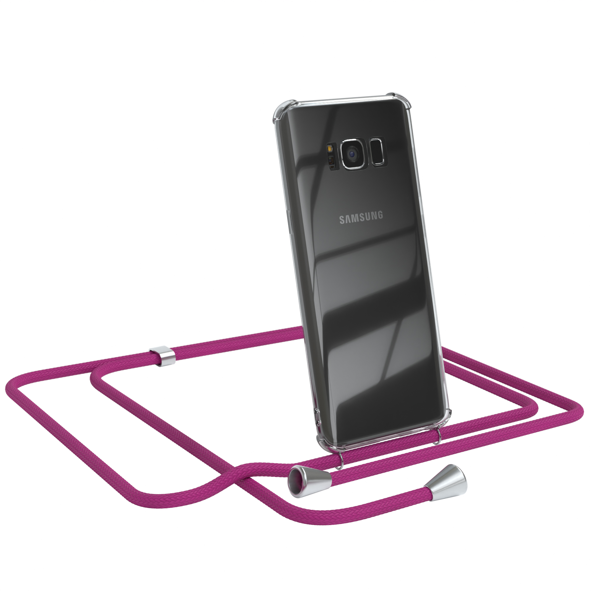 EAZY CASE Galaxy Cover Clips / Silber Umhängeband, Pink S8, Umhängetasche, Samsung, mit Clear