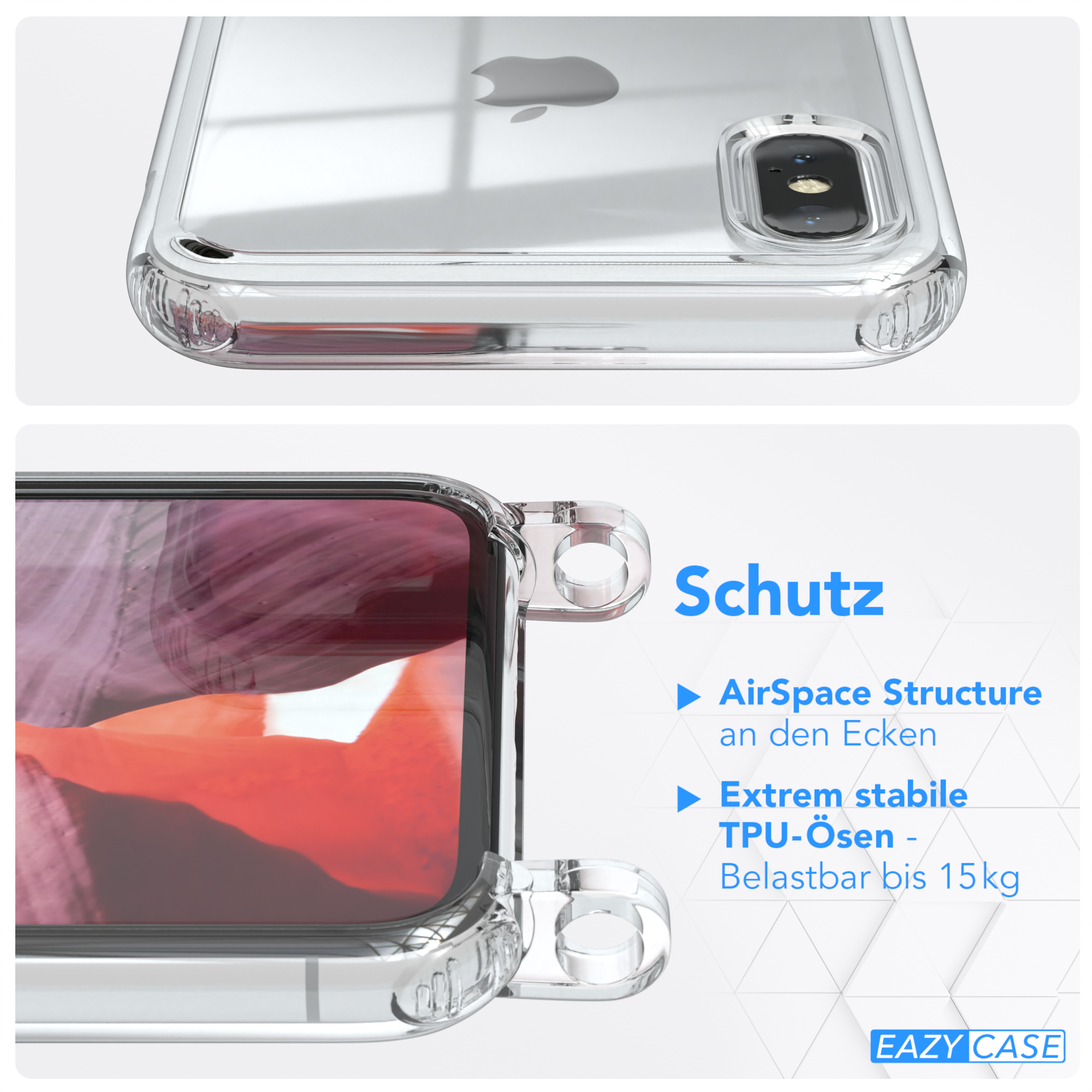 Klare Handyhülle im Nahaufnahme. Das Gehäuse hat ein transparentes Design mit Schutzfunktionen.
