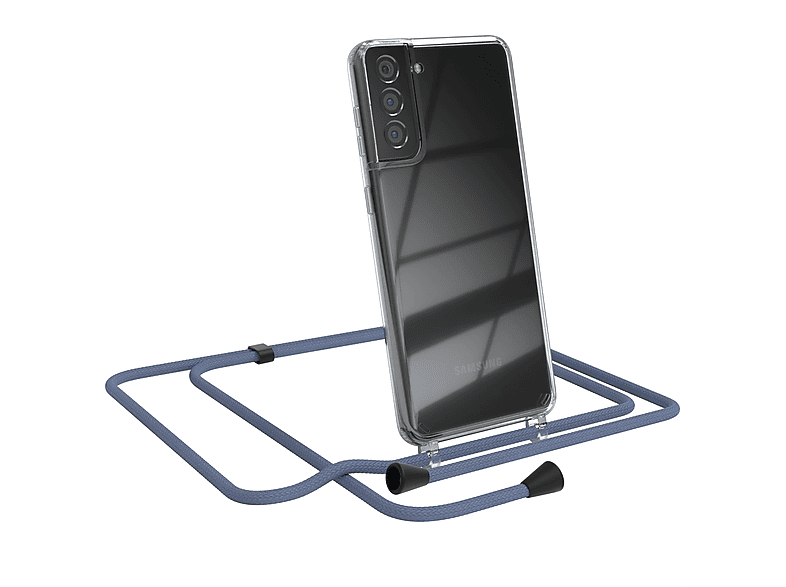 EAZY CASE Clear Cover mit Umhängeband, Umhängetasche, Samsung, Galaxy S21 Plus 5G, Blau | Handyketten