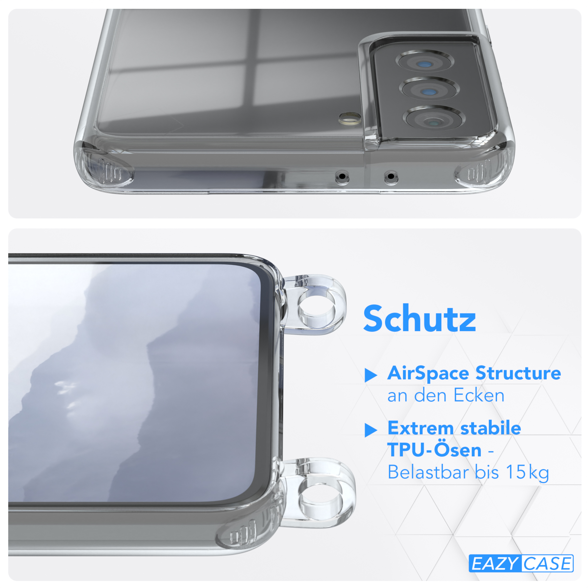 Umhängeband, Umhängetasche, Galaxy EAZY mit CASE Plus 5G, Clear Samsung, Cover Blau S21
