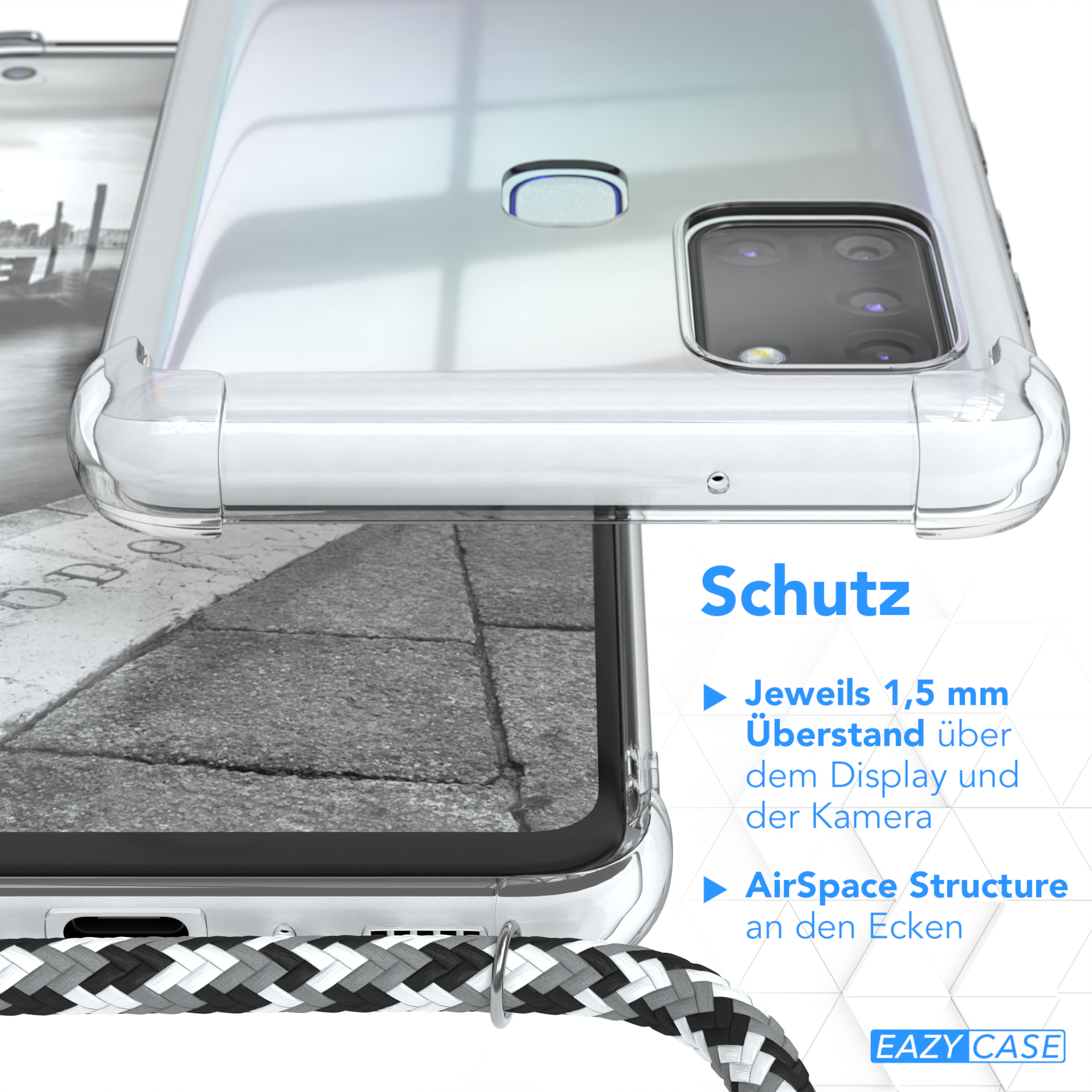 Nahaufnahme einer durchsichtigen Handyhülle, Schutzfunktionen.