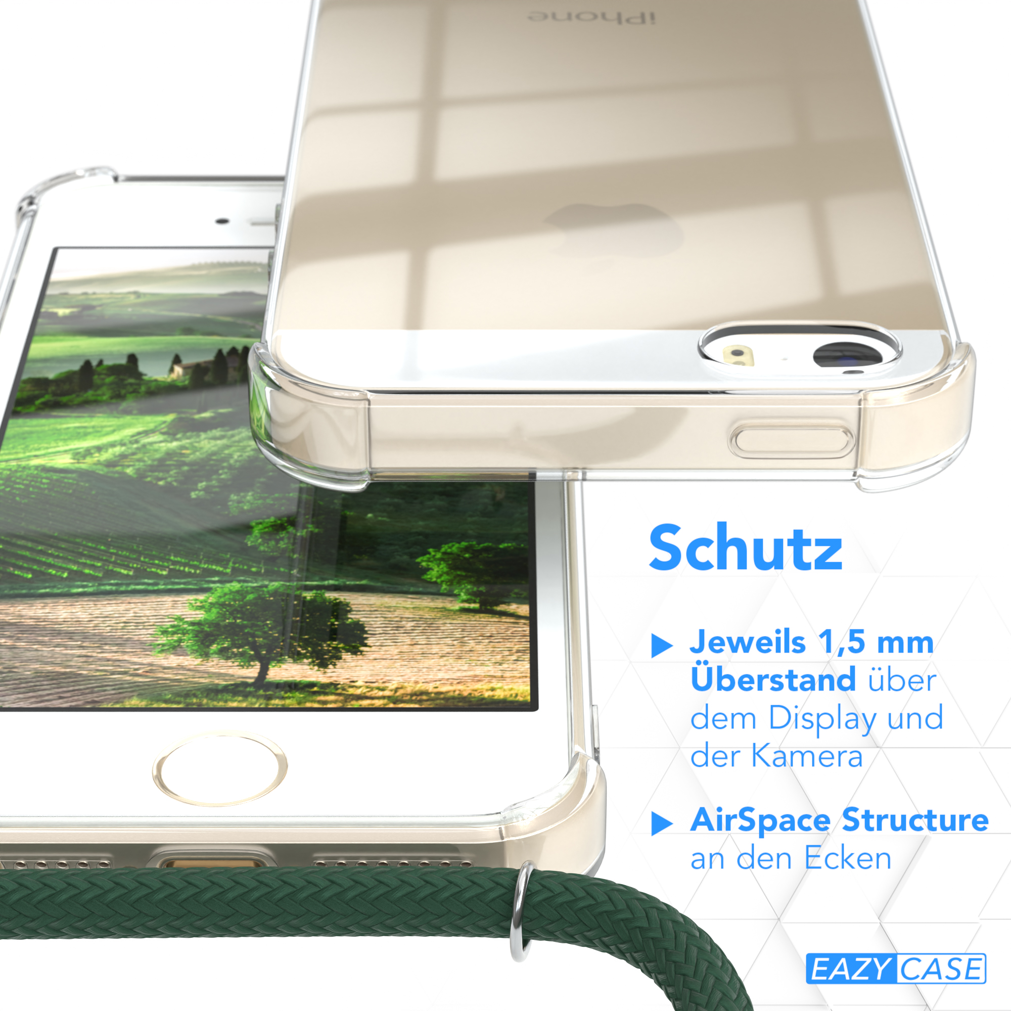 Nahaufnahme einer Handyhülle, die Kanten und Schutzfunktionen zeigt.