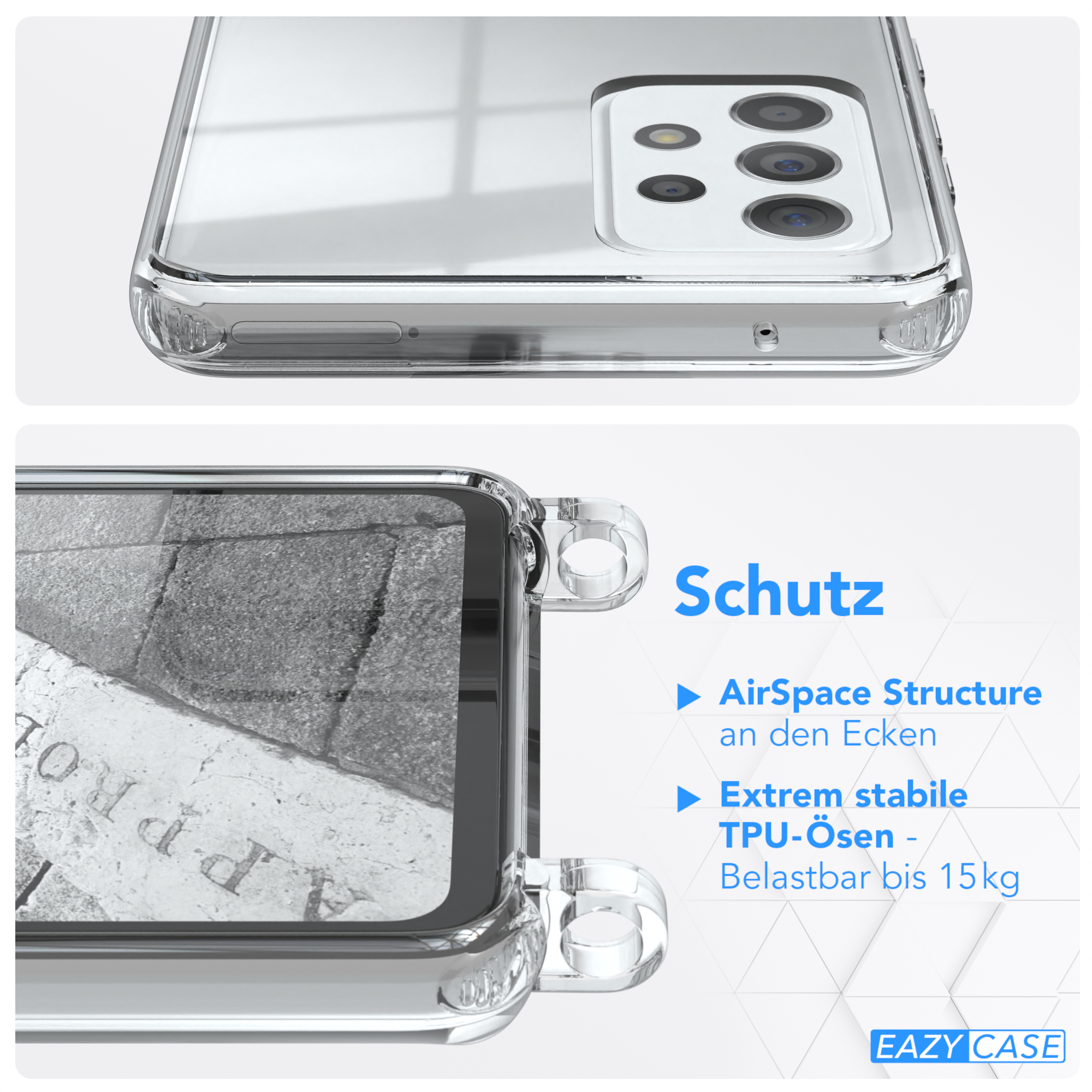 Transparente Handyhülle. Nahaufnahme des Designs zum Schutz des Handys.