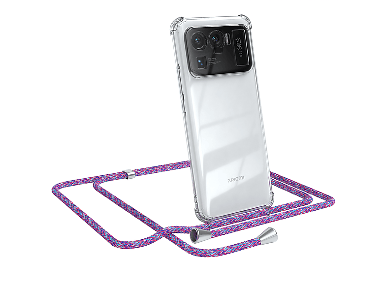 EAZY CASE Clear Cover mit Umhängeband, Umhängetasche, Xiaomi, Mi 11 Ultra, Lila / Clips Silber
