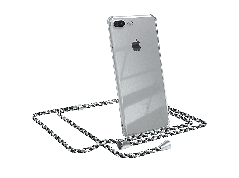 EAZY CASE Clear Cover mit Umhängeband, Umhängetasche, Apple, iPhone 8 Plus / 7 Plus, Schwarz Camouflage / Clips Silber