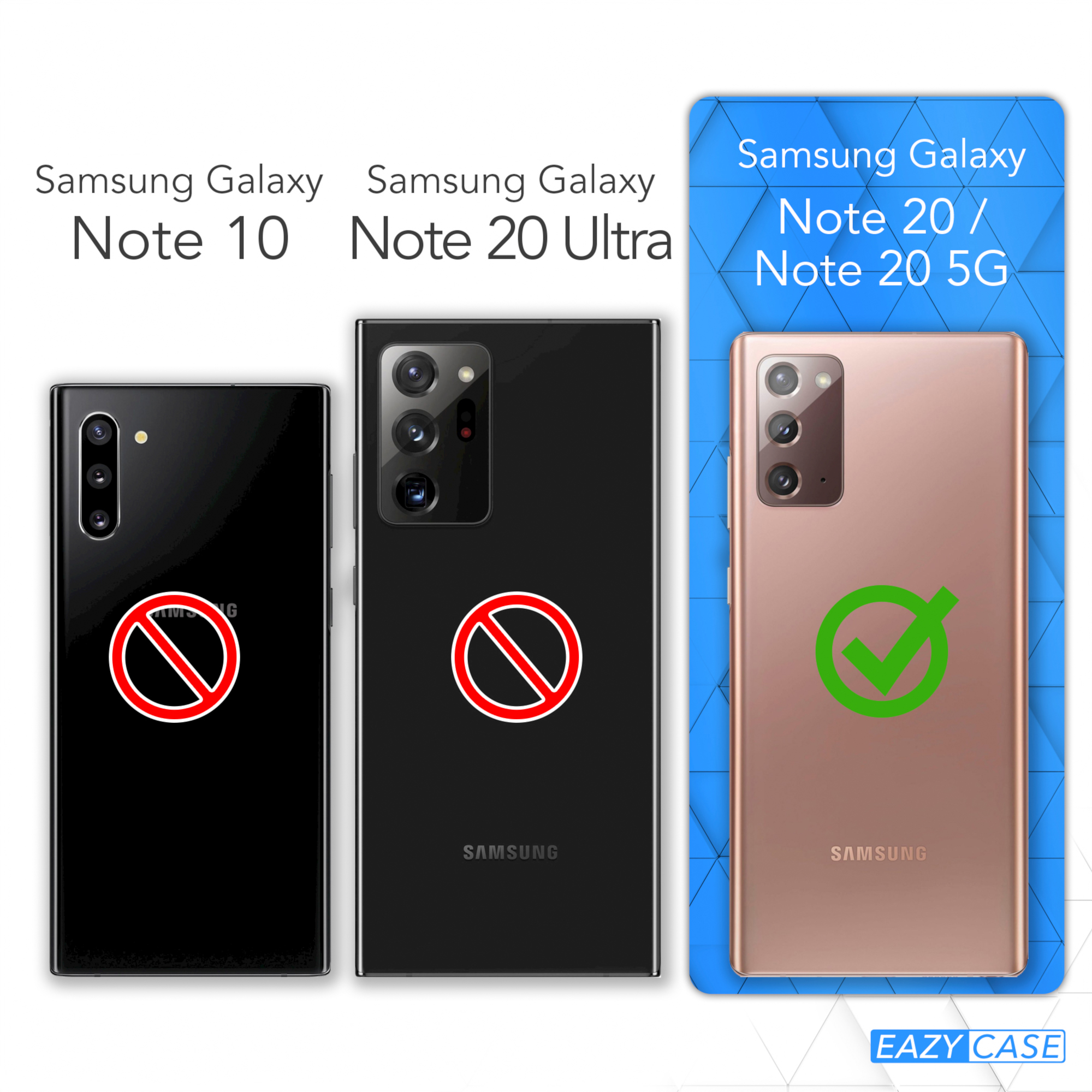 EAZY CASE Note / Clips 5G, Gold 20 Bunt Clear Cover / Umhängetasche, mit Note Galaxy 20 Umhängeband, Samsung