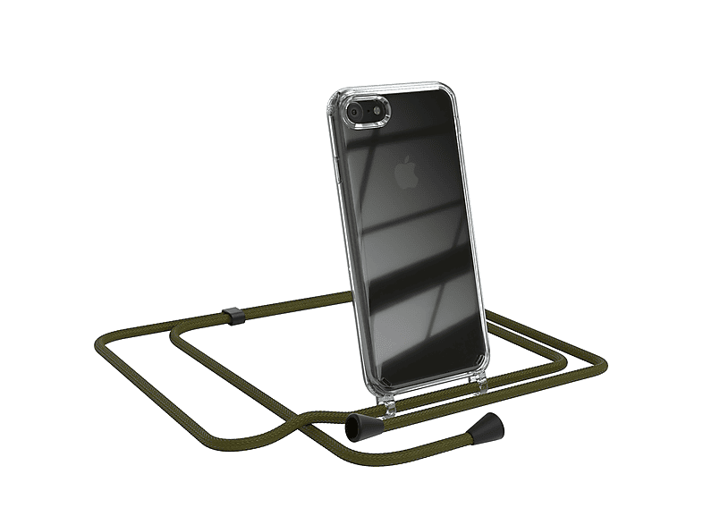 EAZY CASE Clear Cover mit Umhängeband, Umhängetasche, Apple, iPhone SE 2022 / SE 2020, iPhone 7 / 8, Olive Grün