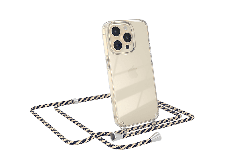 EAZY CASE Clear Cover mit Umhängeband, Umhängetasche, Apple, iPhone 14 Pro, Taupe Camouflage