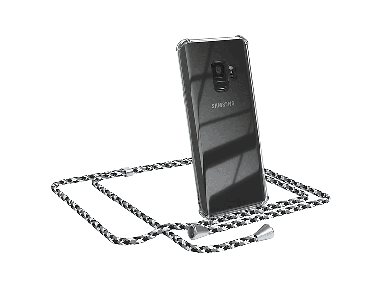 Clips Umhängeband, / Silber Clear Schwarz Galaxy S9, Samsung, Cover Umhängetasche, mit EAZY CASE Camouflage